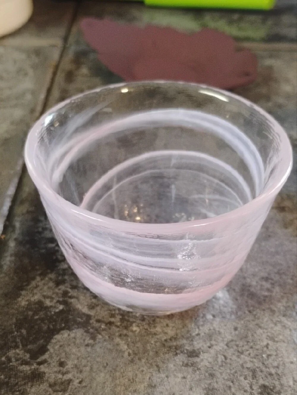 Glass Pink swirl tea Cups With Metal Leaf saucer